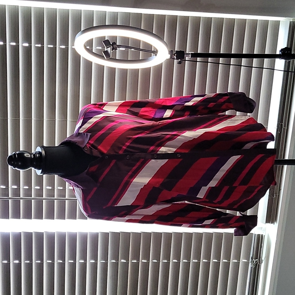 NWOT, Multi/burgundy stripe collar button down long sleeved shirt.